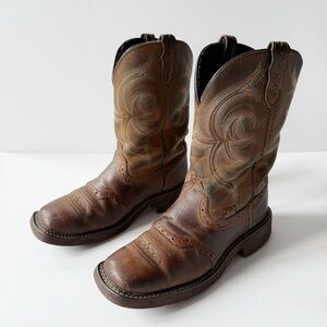 Justin Gypsy Woman Brown Leather Embroidered Western Boots US7.5 Boho Country